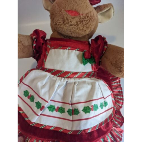 Build A Bear Holly Girl Moose 18” Christmas Plush W/Red Christmas Dress, Red Bow - Picture 9 of 10